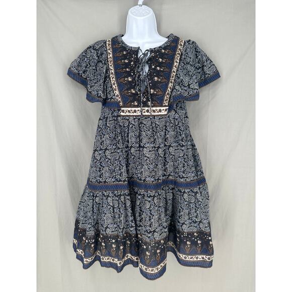 Sea New York Dresses & Skirts - Sea New York Dress Womens XS Navy Blue Mini Tiered Paisley Floral Ruffle Ivette
